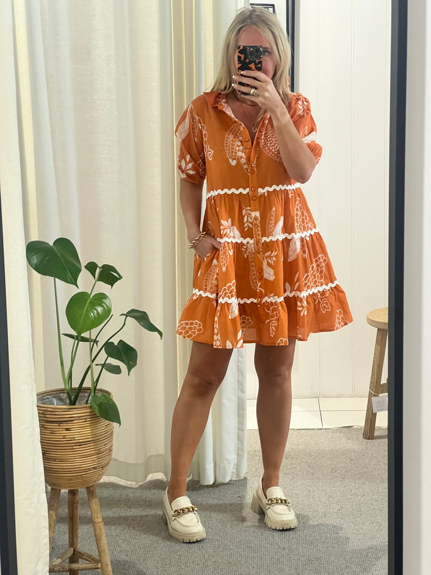 Beach To Bar Cotton Mini Dress- burned orange