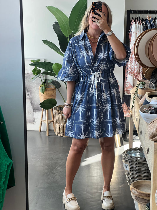 Navy Palms Shirt Dress