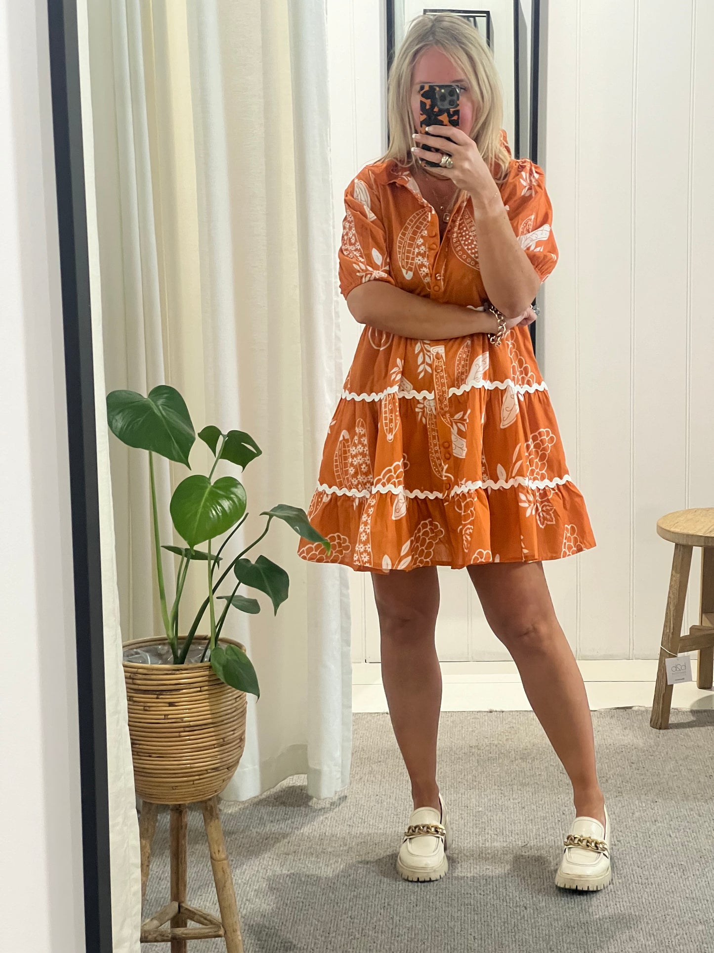 Beach To Bar Cotton Mini Dress- burned orange