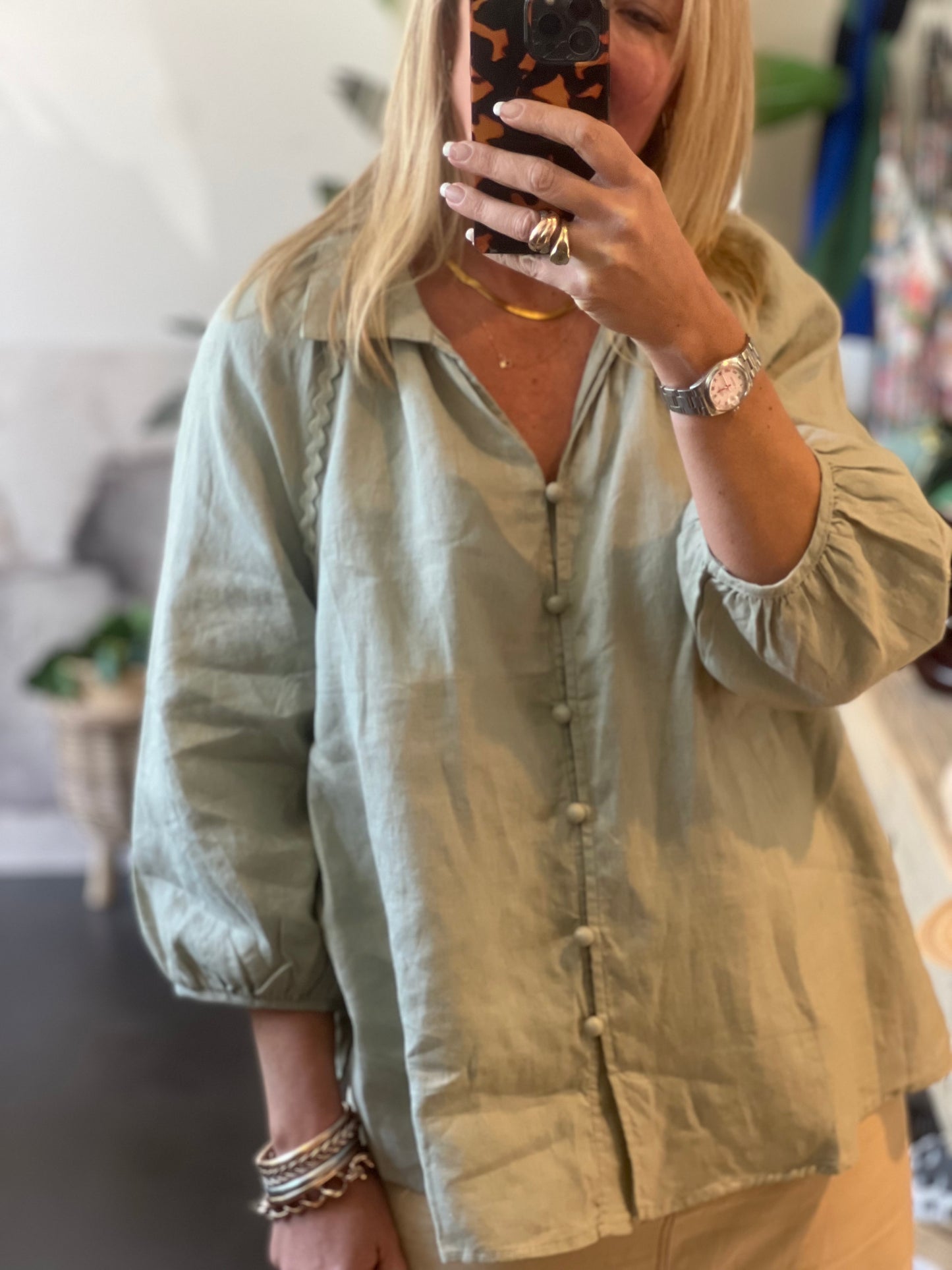 Linen Top Shirt - sage