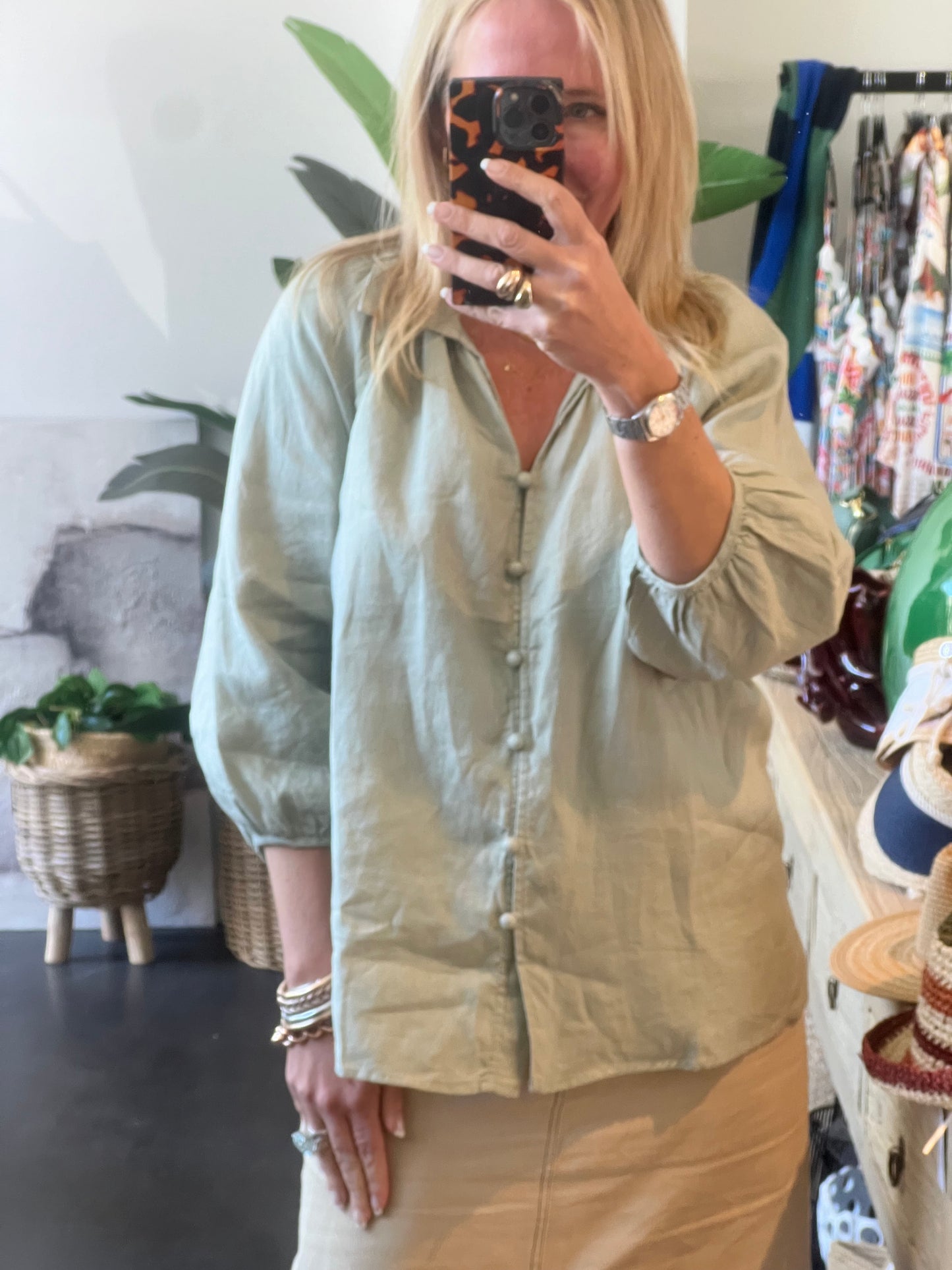 Linen Top Shirt - sage