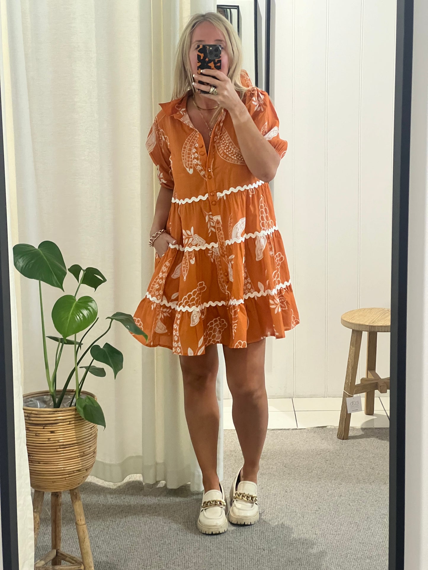 Beach To Bar Cotton Mini Dress- burned orange