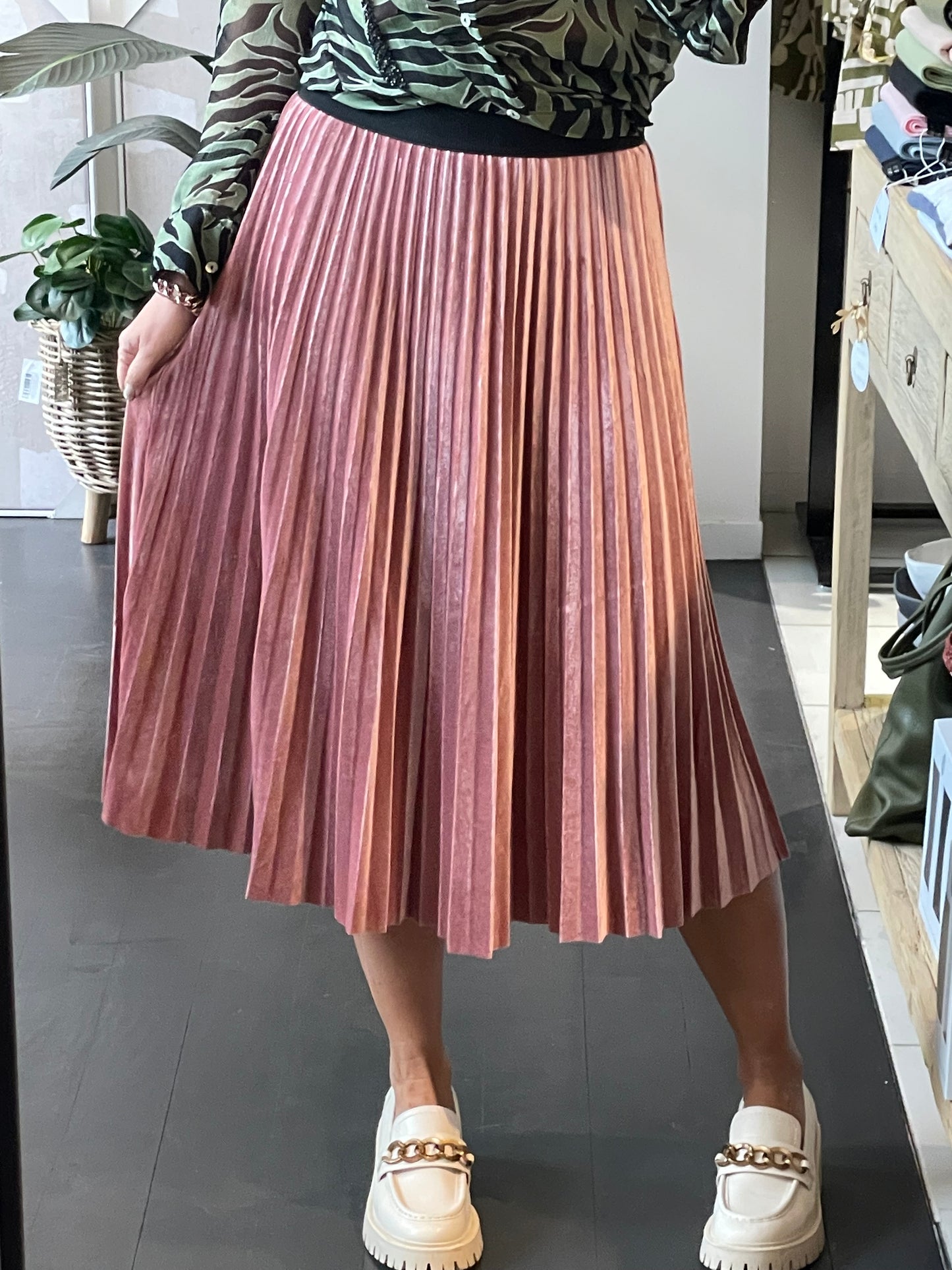 Pleated Velvet Skirt