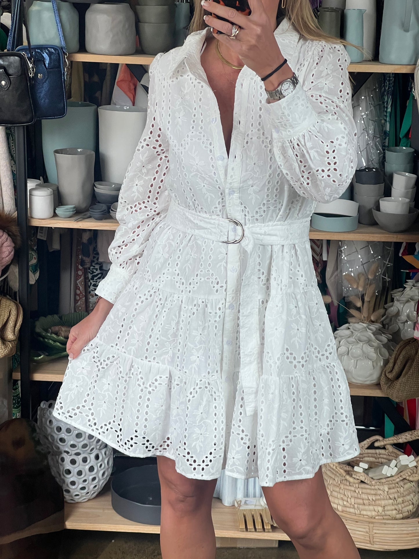 Broderie Anglaise belted Shirt Dress