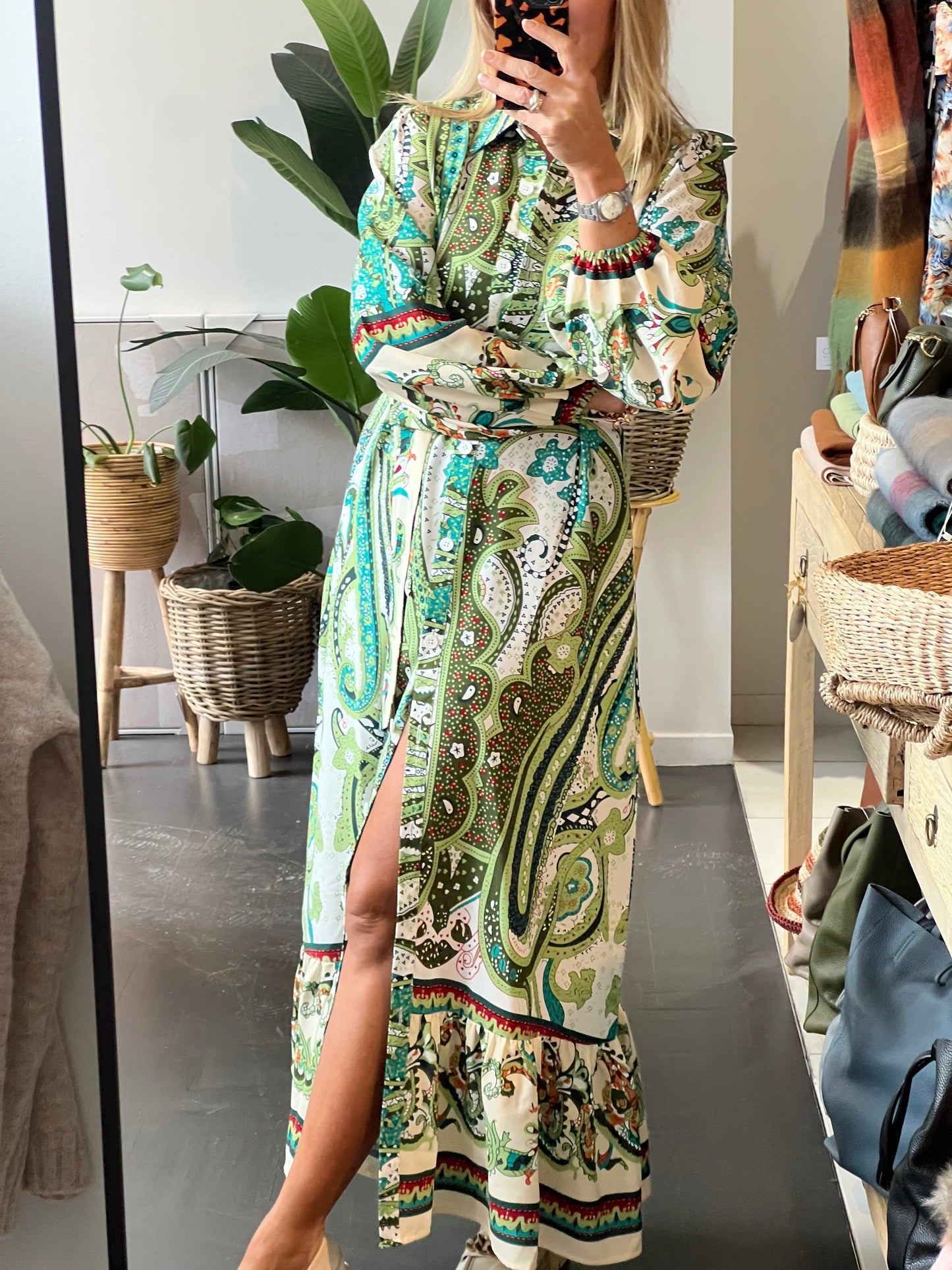 Boho Chic Shirt Dress Long Sleeve- green