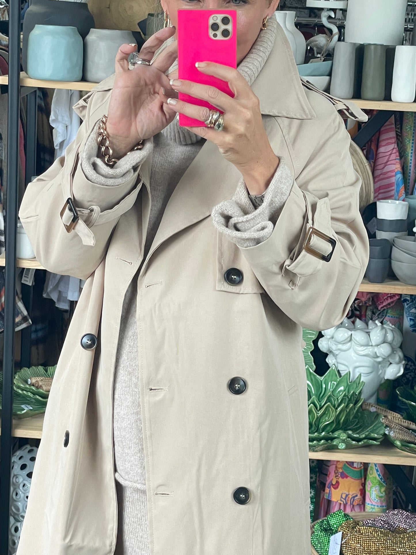 Relaxed Trench Jacket Coat - beige