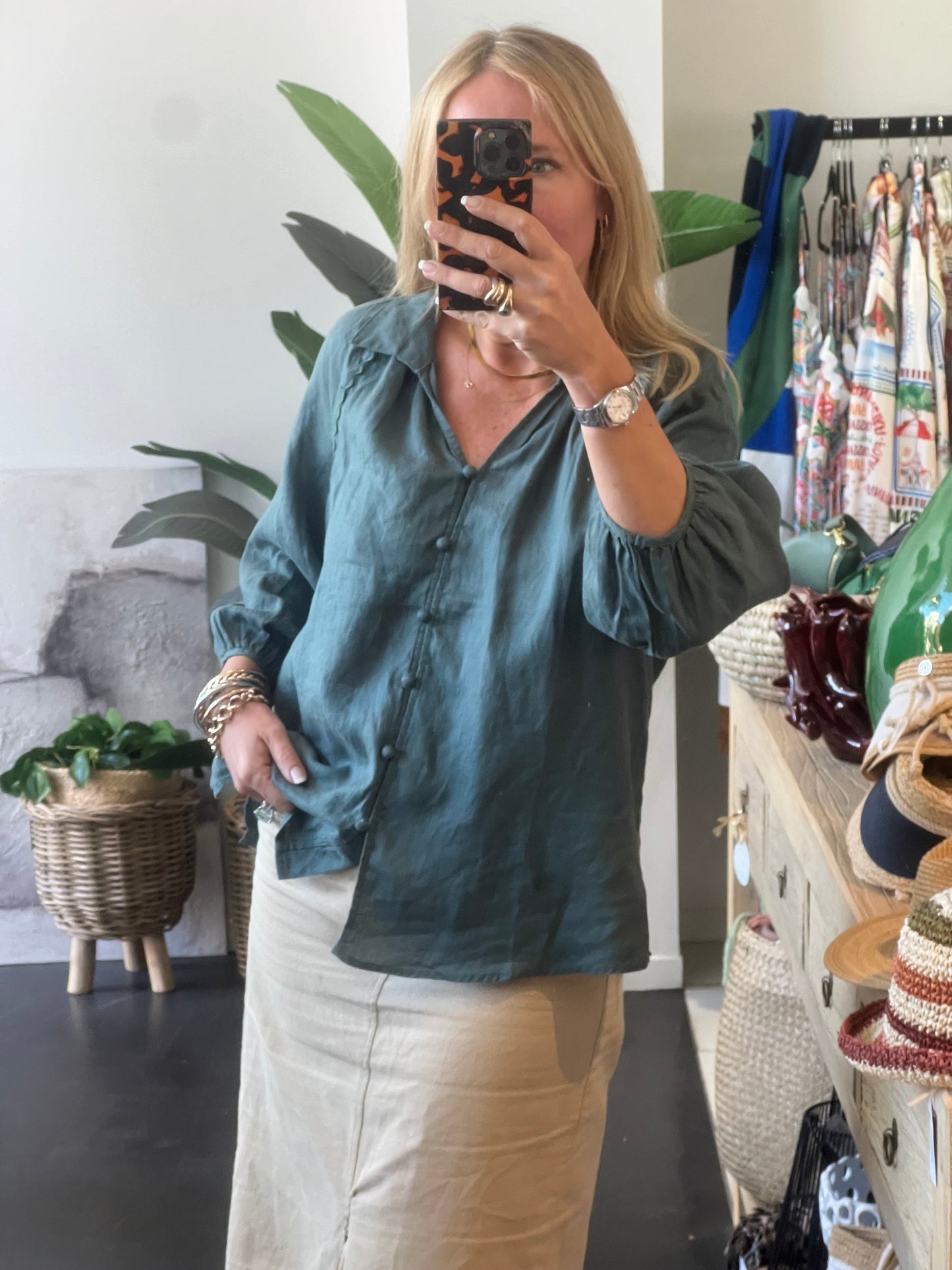 Linen Top Shirt - Teal