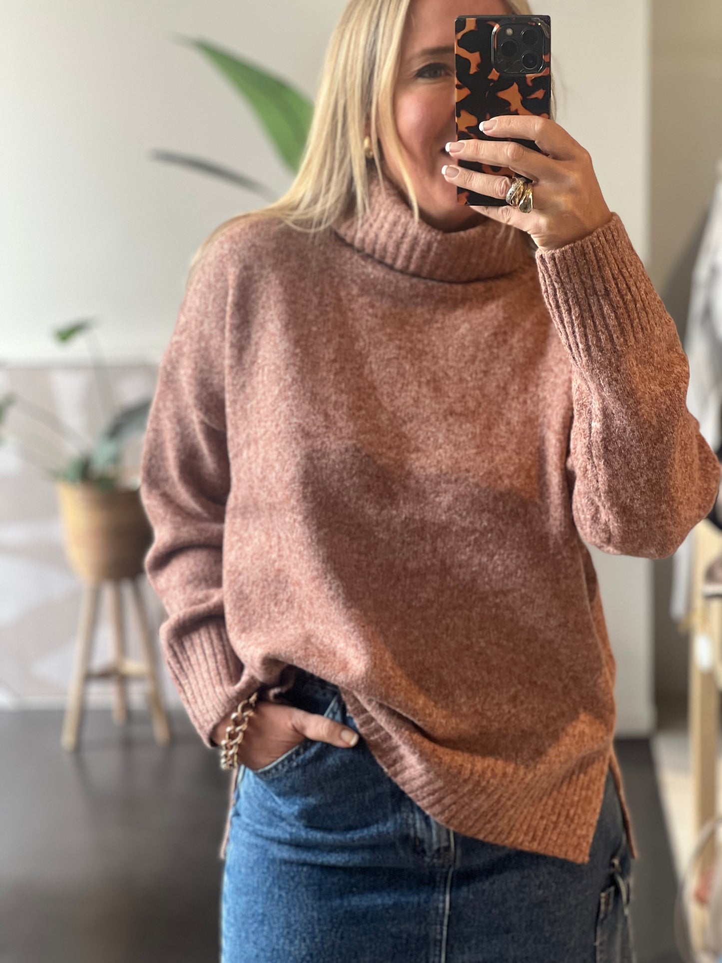 Roll Neck Relaxed Knit- cinnamon