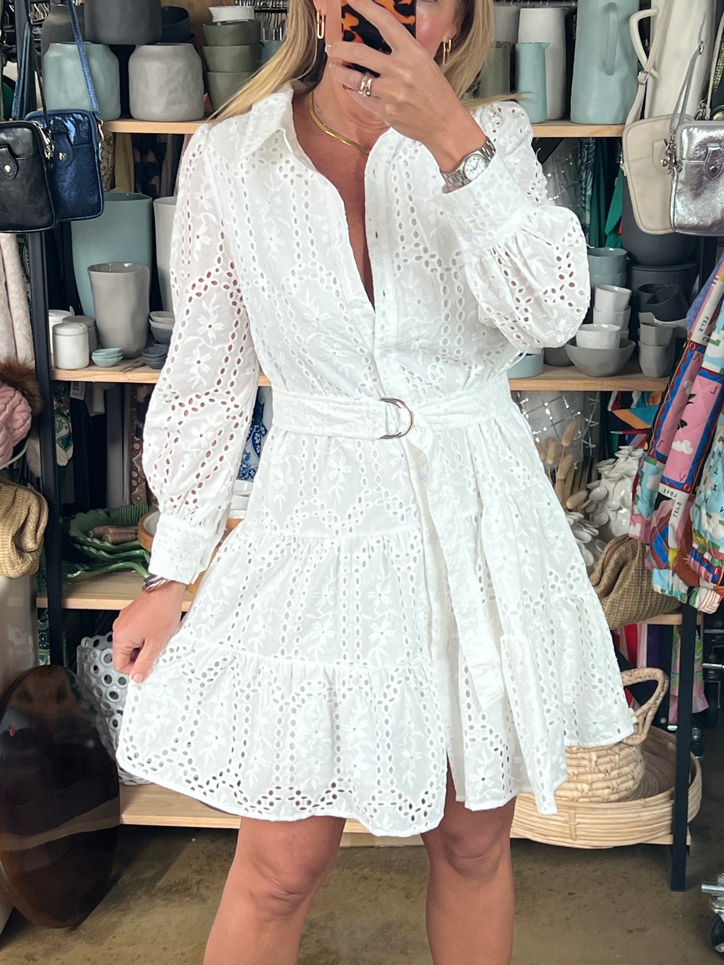 Broderie Anglaise belted Shirt Dress