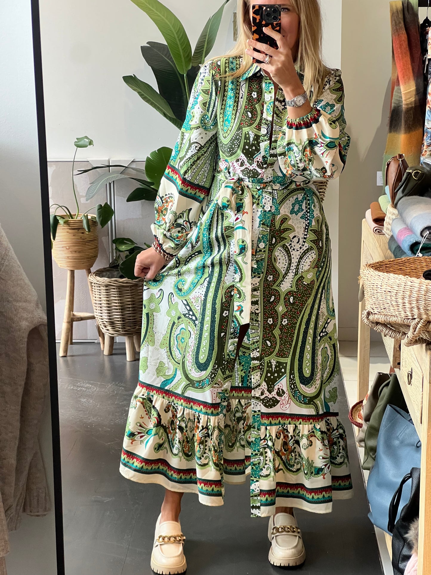 Boho Chic Shirt Dress Long Sleeve- green