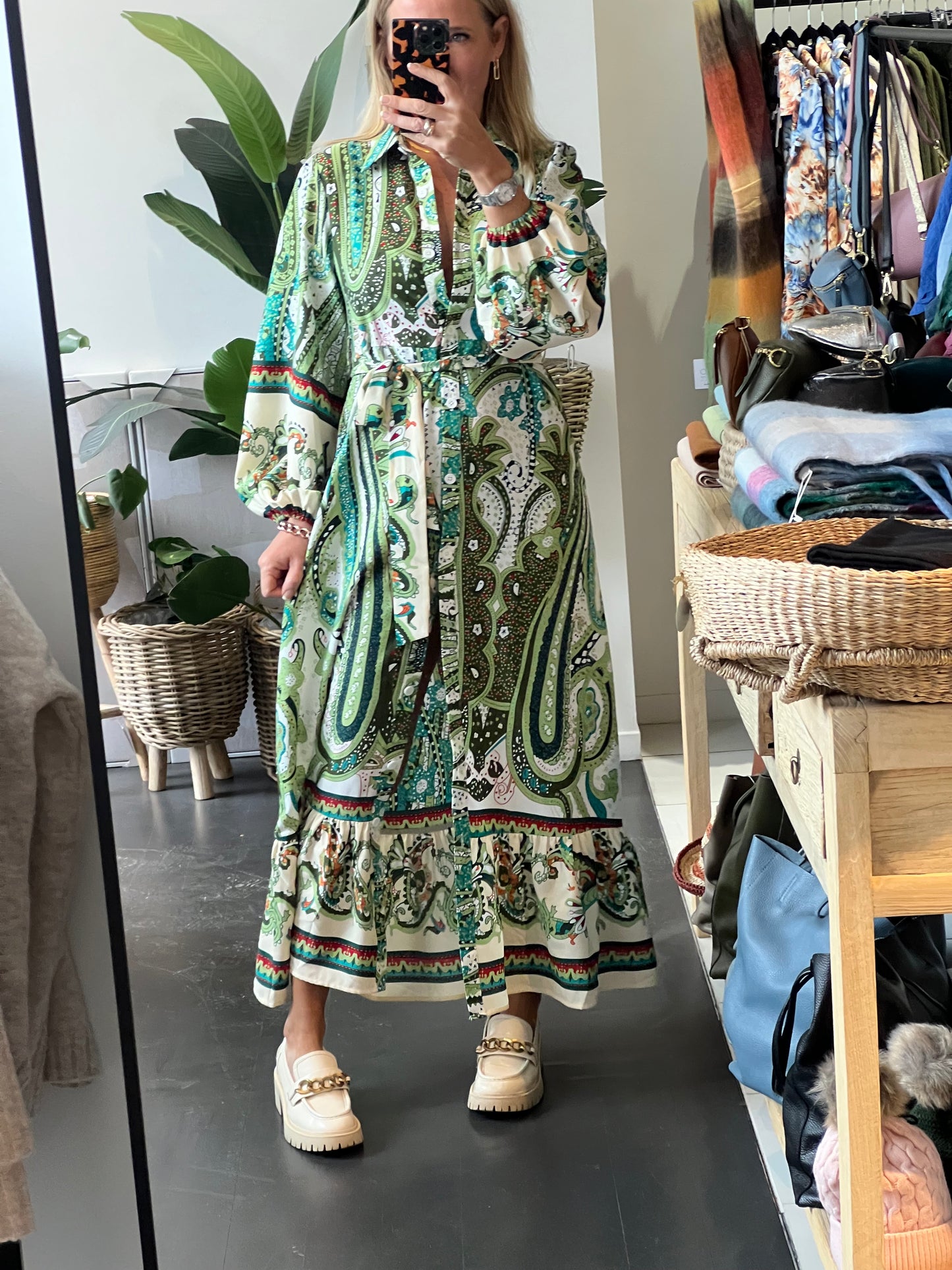 Boho Chic Shirt Dress Long Sleeve- green