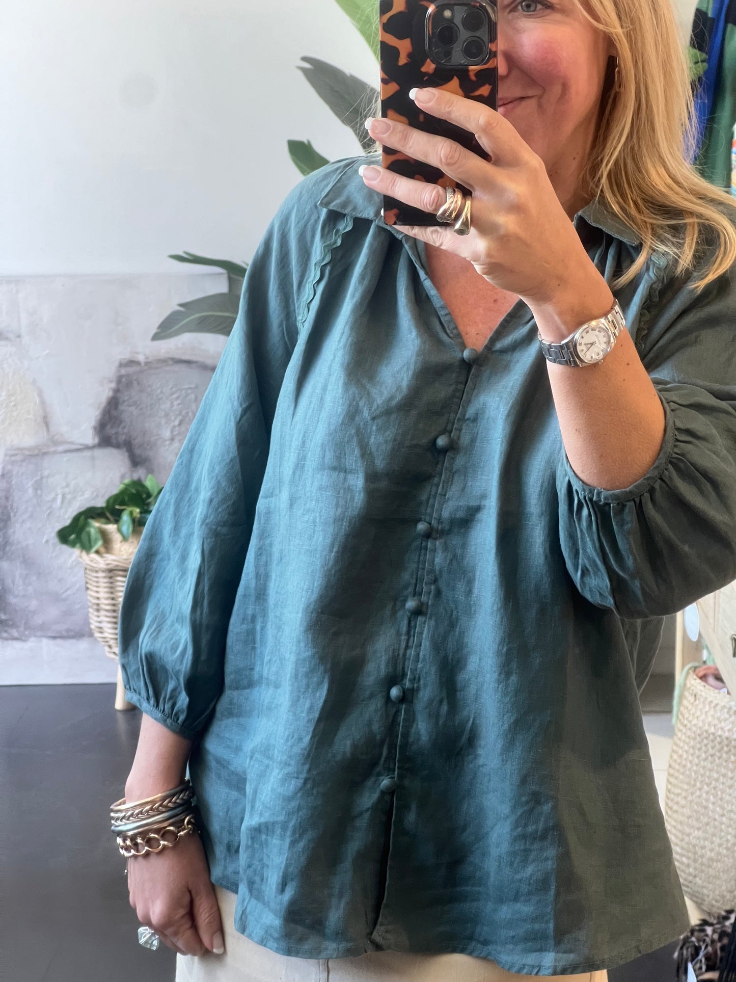 Linen Top Shirt - Teal