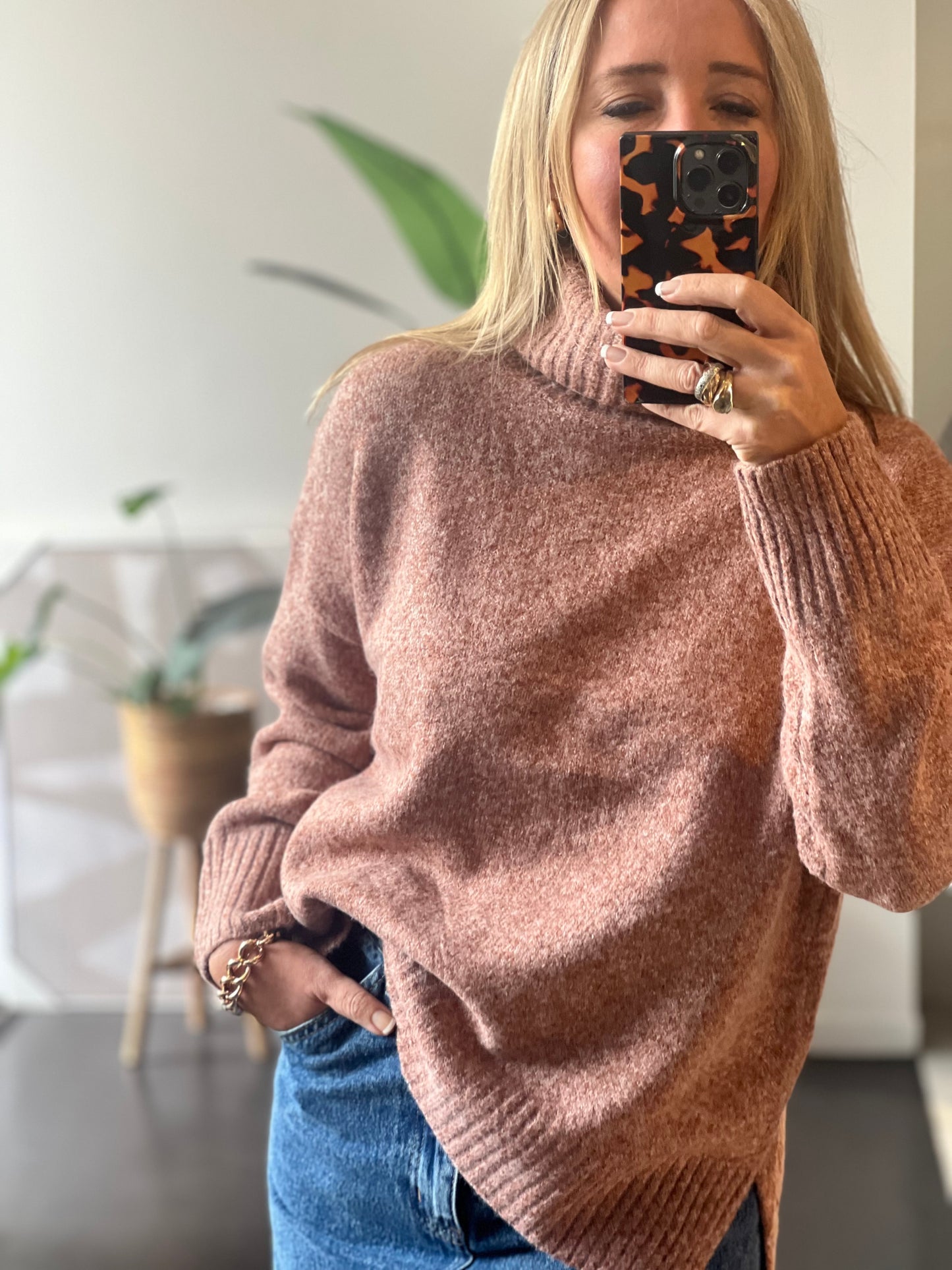 Roll Neck Relaxed Knit- cinnamon