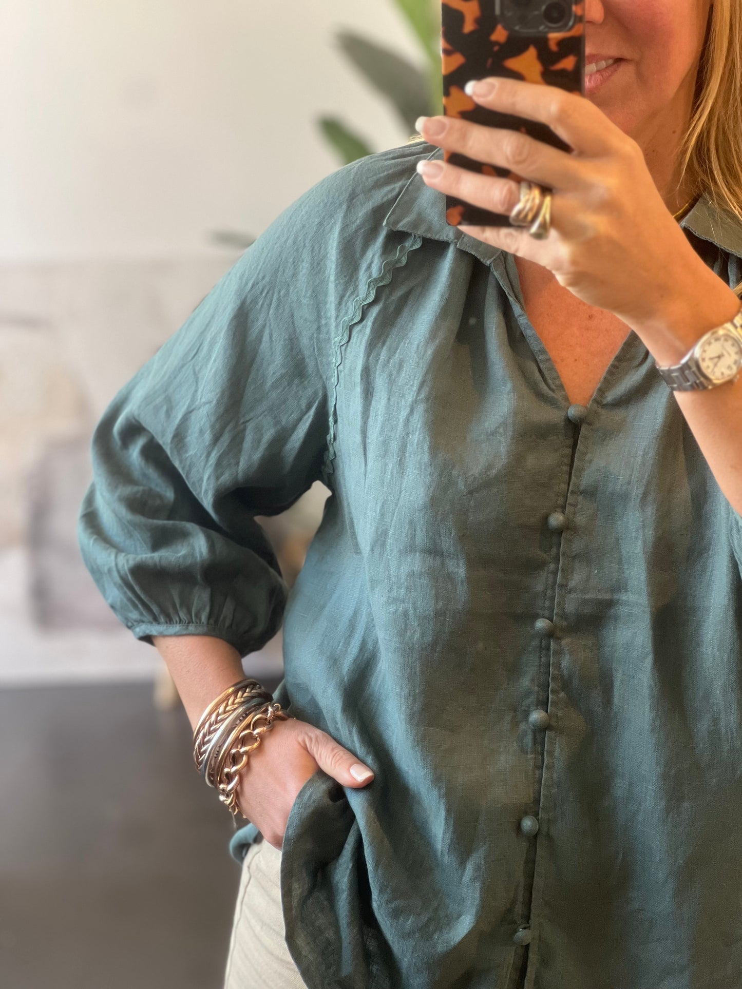 Linen Top Shirt - Teal