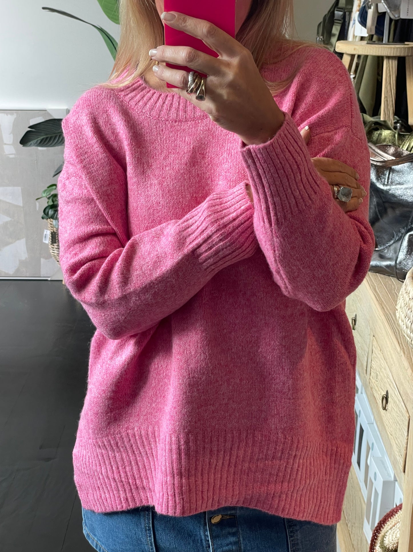 Round Neck Relaxed Knit- pink