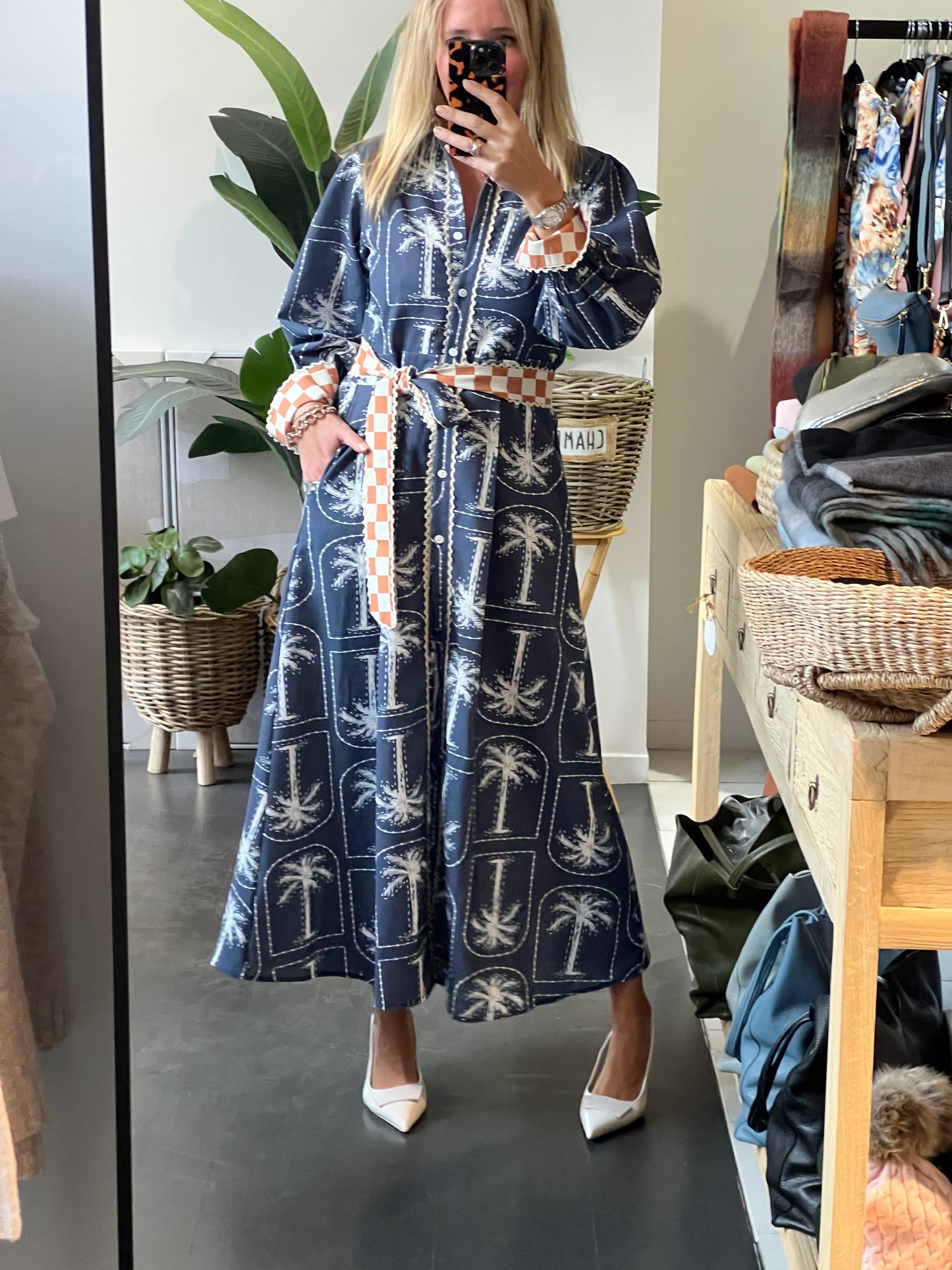 Palm long Sleeve Shirt Maxi Dress