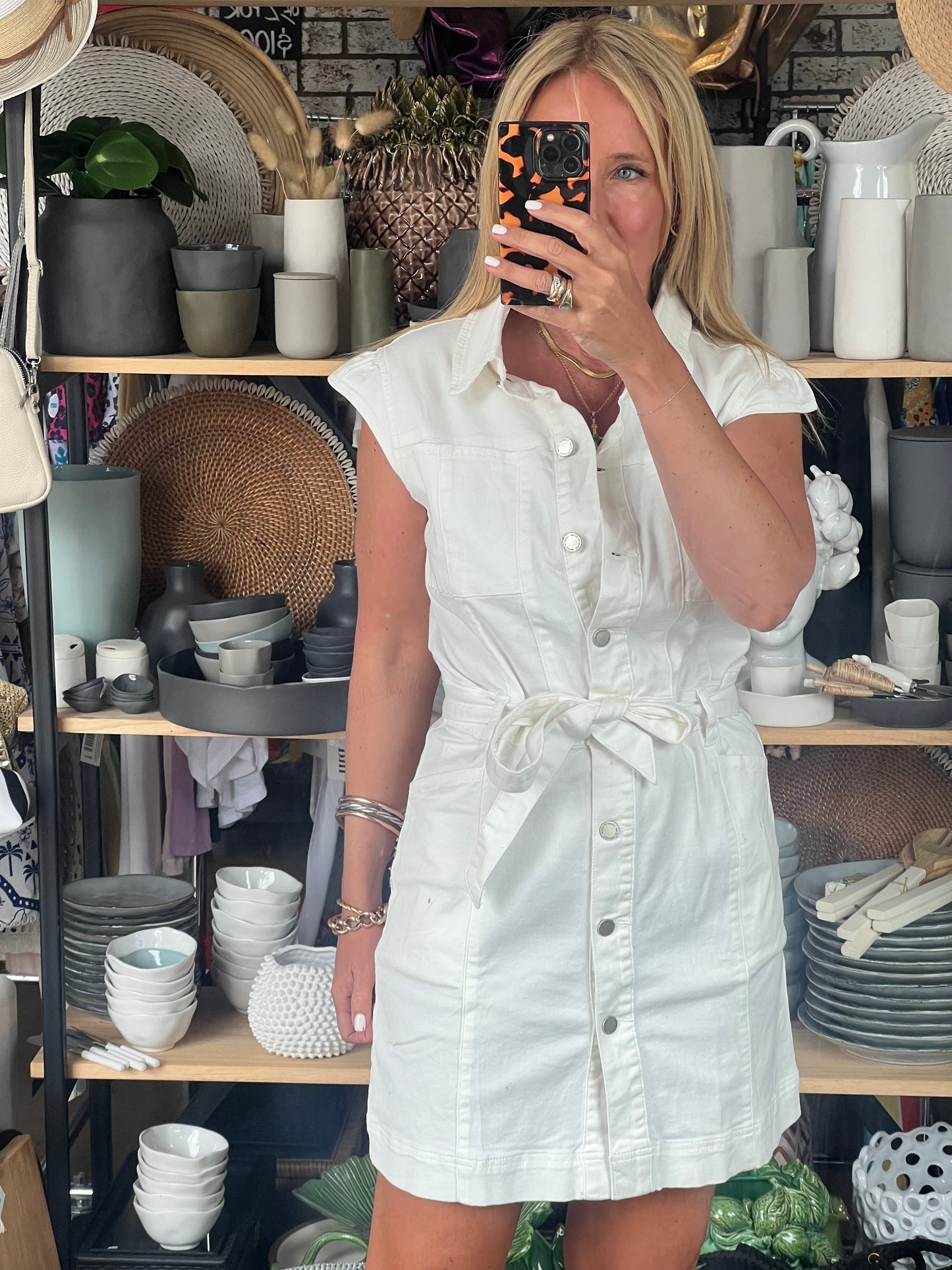 Vintage White Denim Mini Shirt Dress