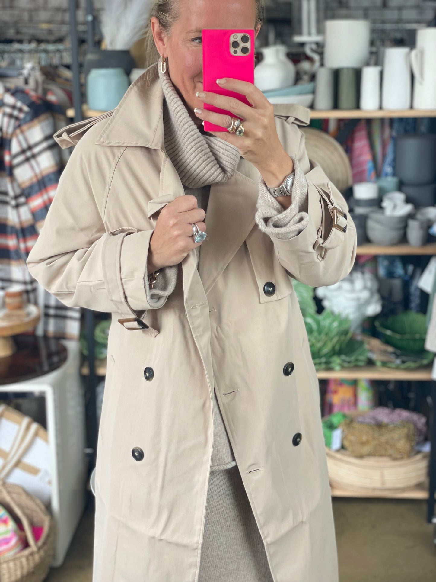 Relaxed Trench Jacket Coat - beige