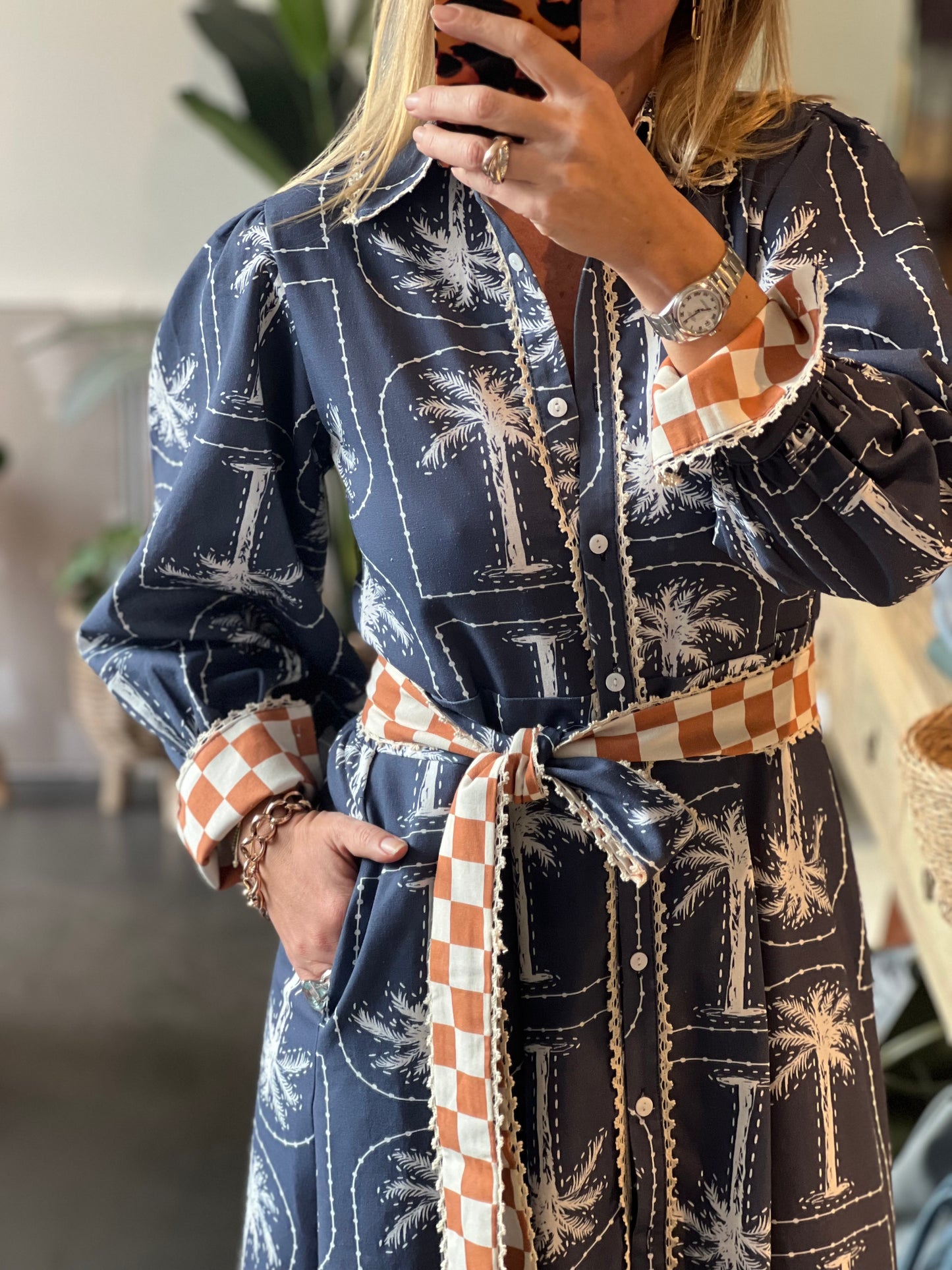 Palm long Sleeve Shirt Maxi Dress