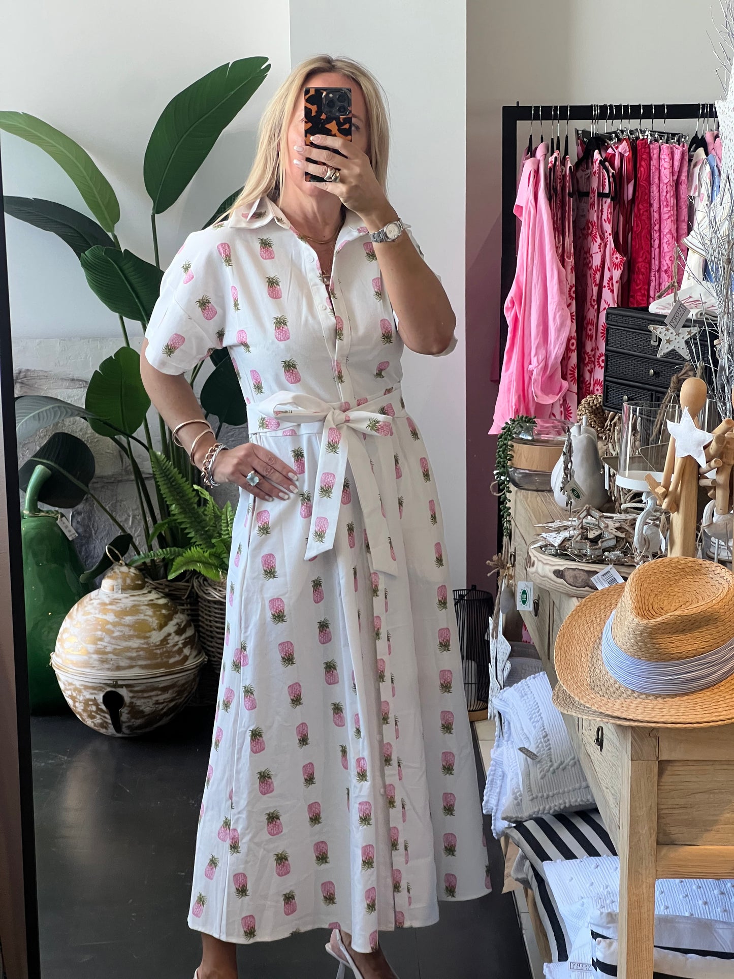 Pink pineapples Short Sleeve Shirt Maxi Dress