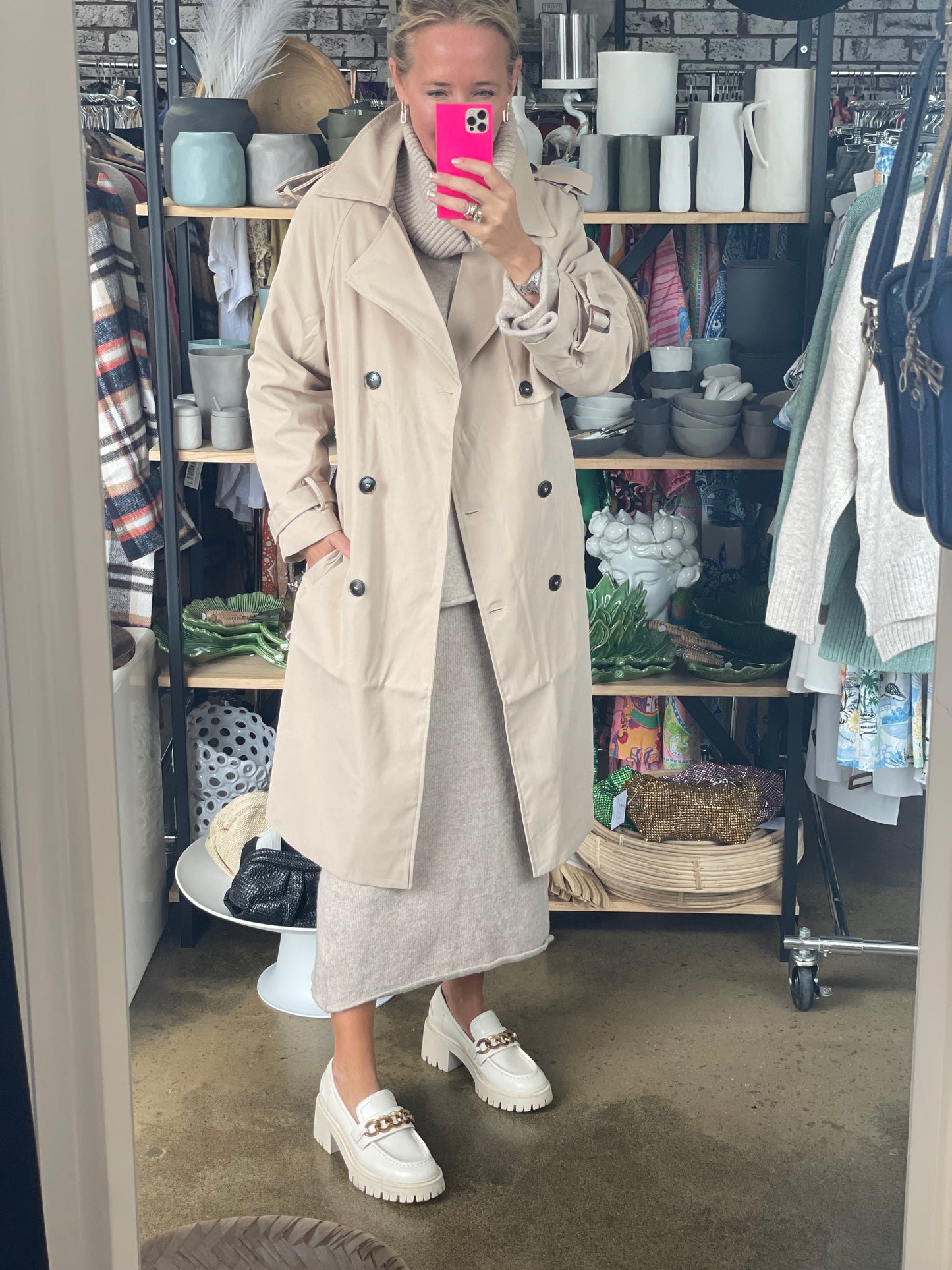 Relaxed Trench Jacket Coat - beige