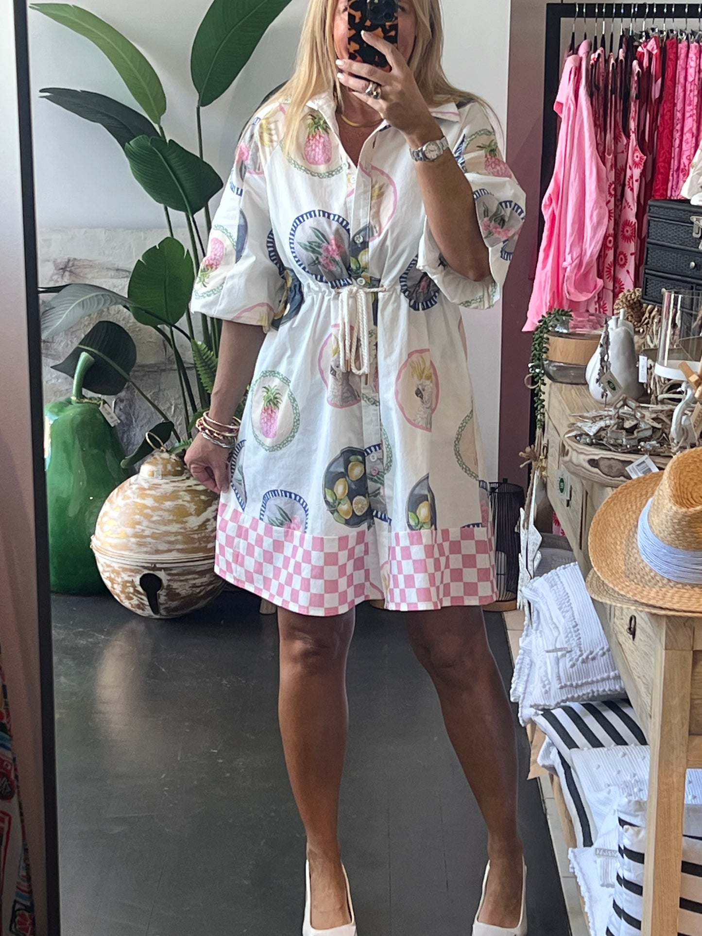 Coco Shirt Dress - pink Down Under print