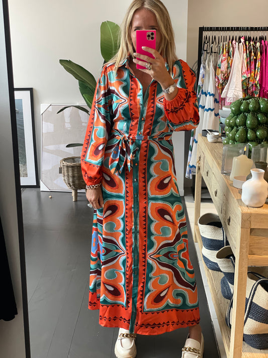 Carnivalé Shirt Dress Long Sleeve- orange