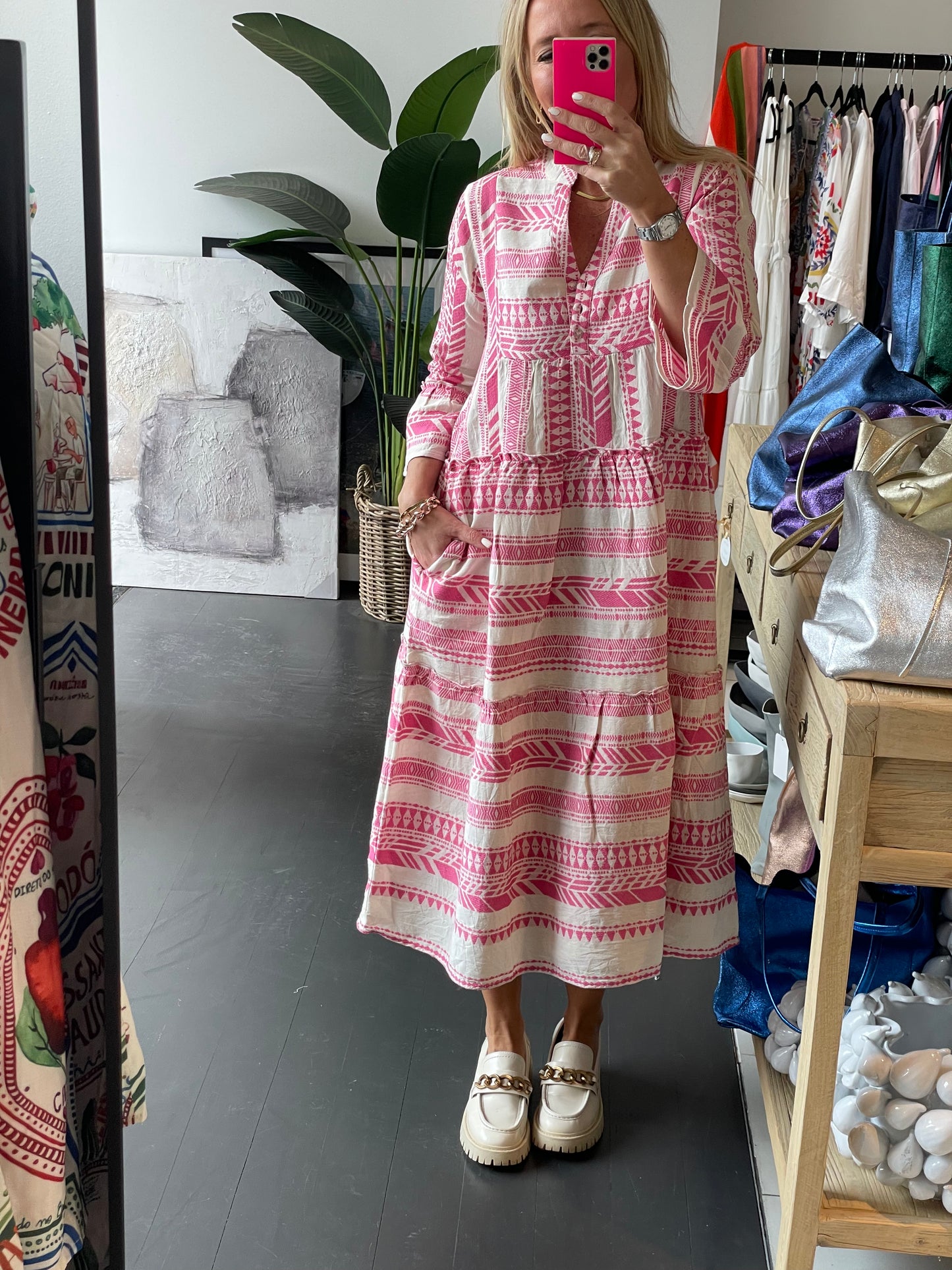 Copenhagen Mediterranean Midi Dress- pink