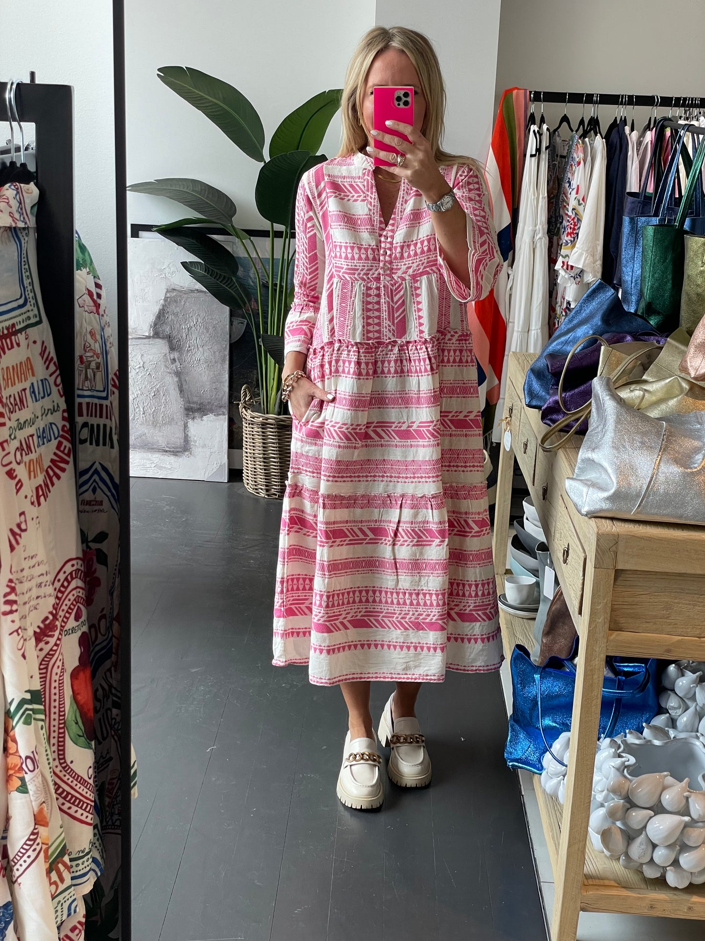 Copenhagen Mediterranean Midi Dress- pink