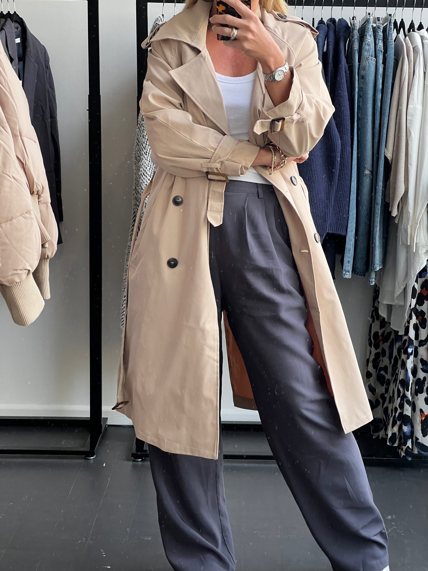 Relaxed Trench Jacket Coat - beige