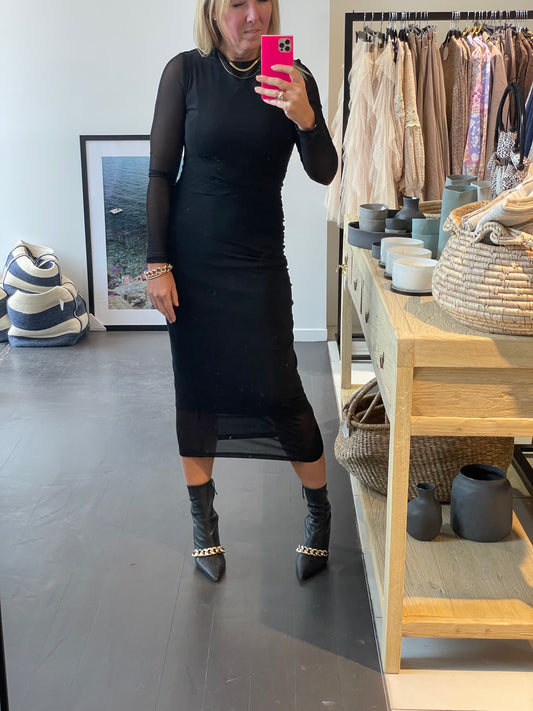 Jet Black Long Sleeve Midi Dress