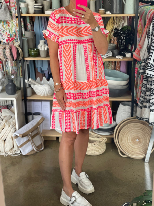 Montego short sleeve mini dress melon pink